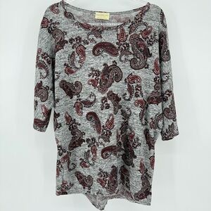 Bobbie Brooks knit Blouse 1X Gray Maroon Paisley boho Festival Casual Stretch